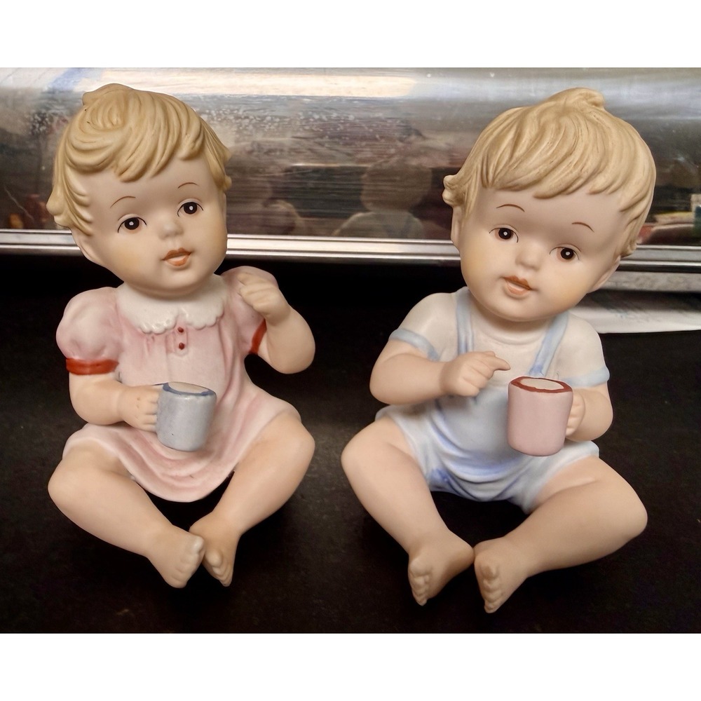 Pair Of Vintage Bisque Piano Babies By Lefton 5 1/2"